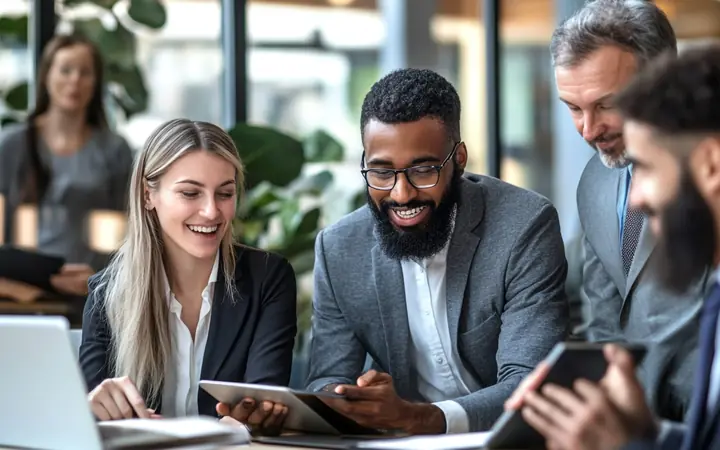 Business owners reviewing listings together